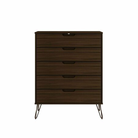 DESIGNED TO FURNISH Rockefeller 5-Drawer Tall Dresser with Metal Legs in Brown, 44.57 x 35.31 x 21.57 in. DE2616366